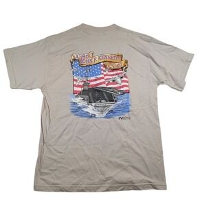 VTG USS JFK CV-67 T-Shirt Sz L Beige Dated 2000‎